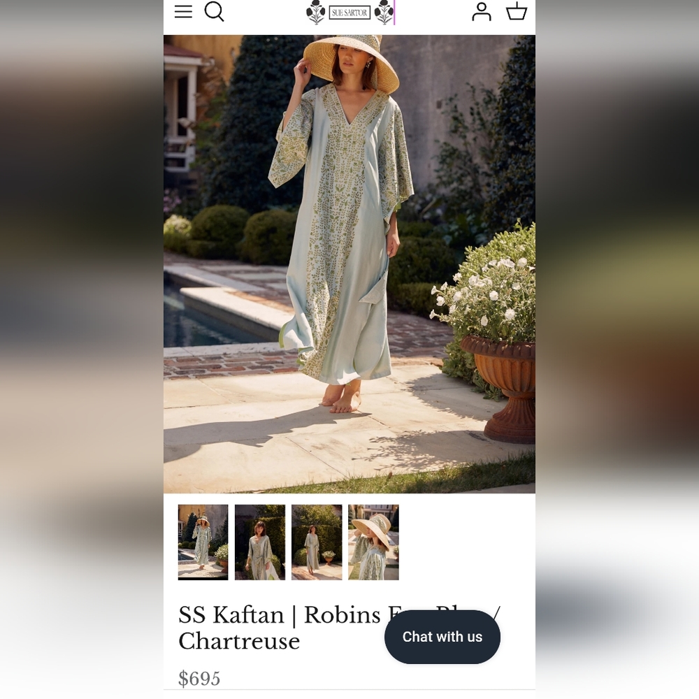Sue Sartor SS Kaftan in Robin's Egg Blue/Chartreuse size OS